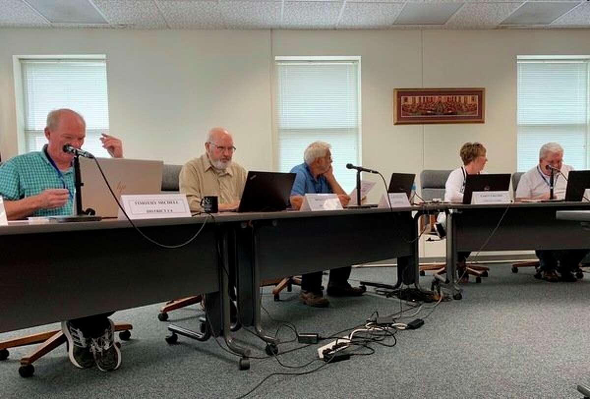 The Osceola County Board of Commissioners opted to stay with and elected road commission at its meeting Dec.18. The board had considered returning to an appointed road commission following a series of complaints from the public about the road conditions. (Herald Review photo/Cathie Crew)