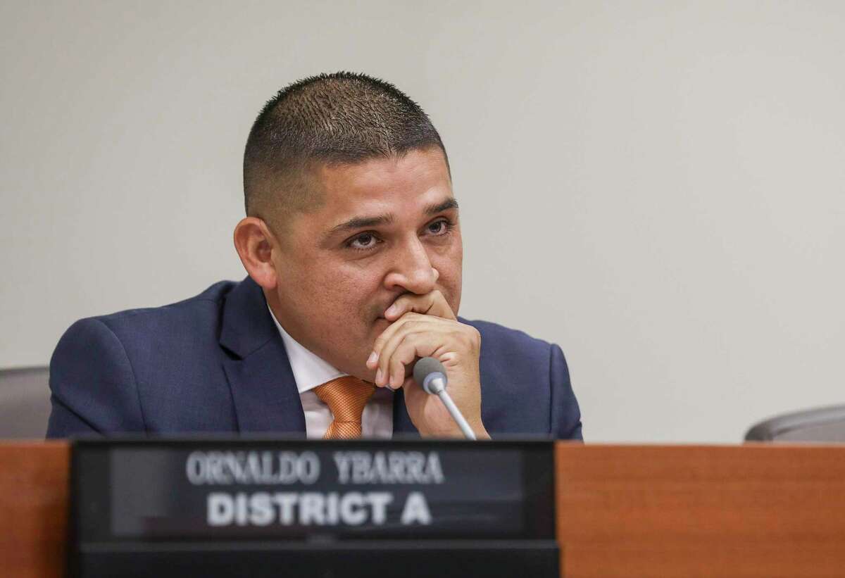 Ornaldo Ybarra, a Pasadena City Council member for District A, listens during a council meeting on Tuesday, Oct. 1, 2019, in Pasadena. He shared questions about the process for renaming streets after one was named for country music star Mickey Gilley.