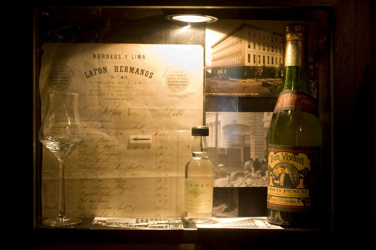 An original bottle of Pisco Punch from around 1940 made in San Francisco in a display case at Pisco Lounge in San Francisco, Calif., on September 29, 2008.