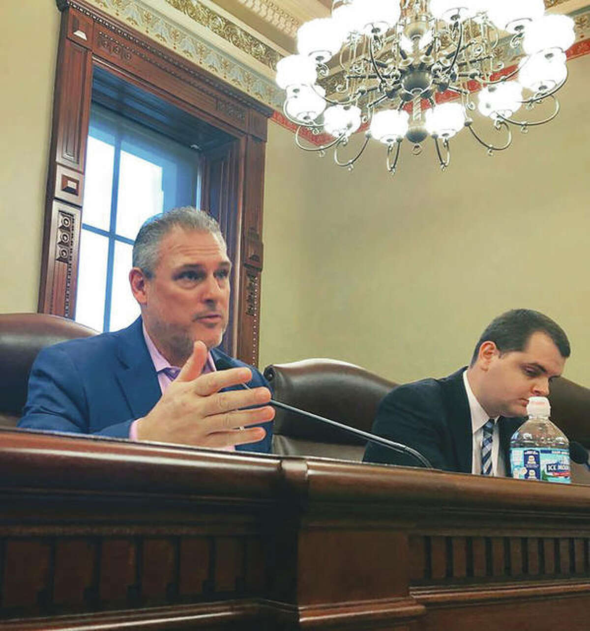 State Rep. Keith Wheeler, an Oswego Republican, asks questions during a 2019 hearing in Springfield. He introduced a measure in the House to remove the statute of limitations on sex crimes in Illinois.