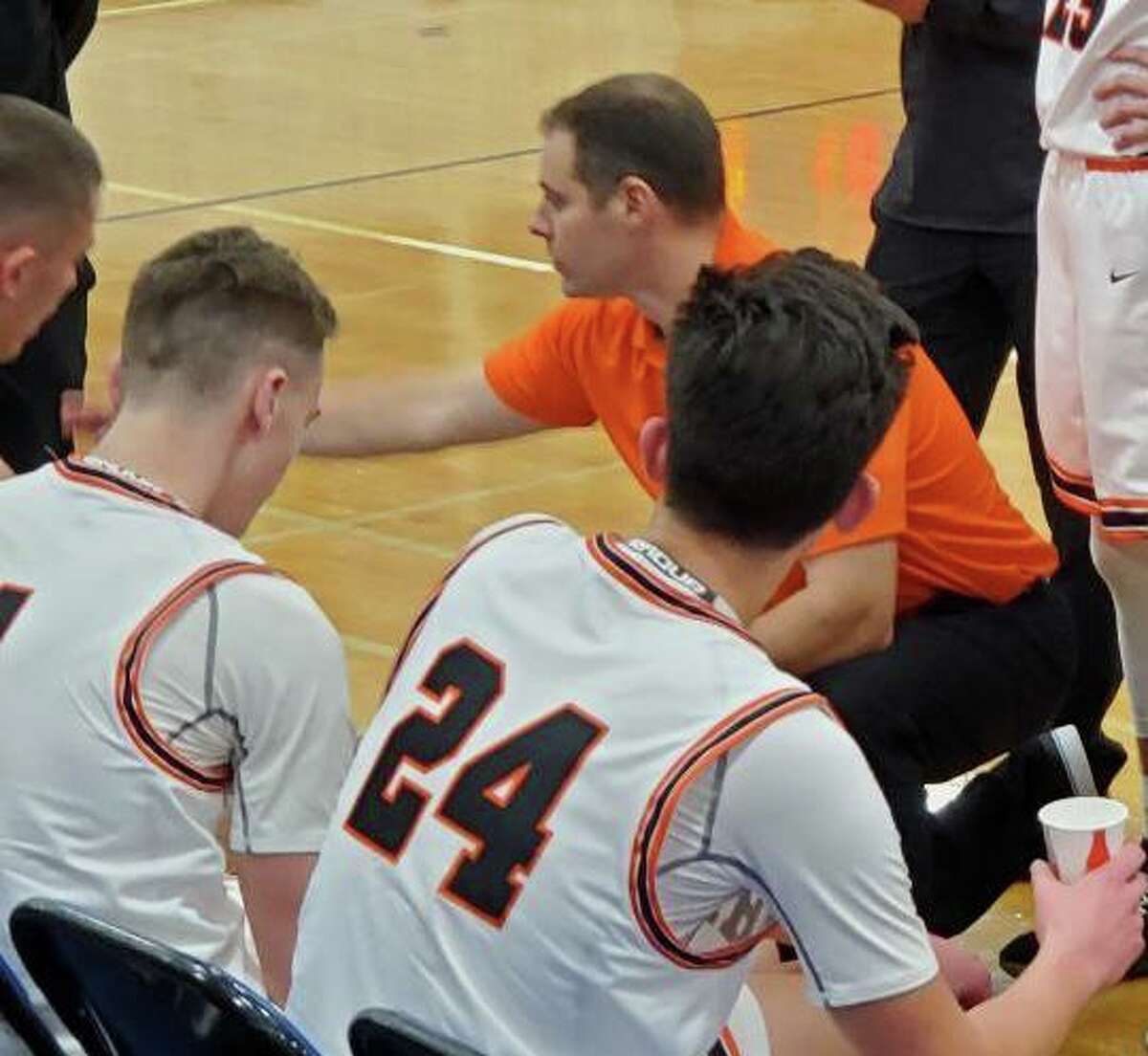 Shelton coach Brian Gardiner talks to his players.