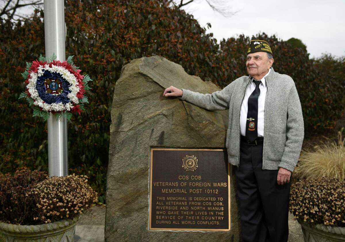 Veterans of Foreign War Post 10112 Service Officer Tony Marzullo poses at the VFW Post 10112 Memorial Park in Cos Cob last December. First Selectman Fred Camillo recently honored him with Tony Marzullo Day in Greenwich.
