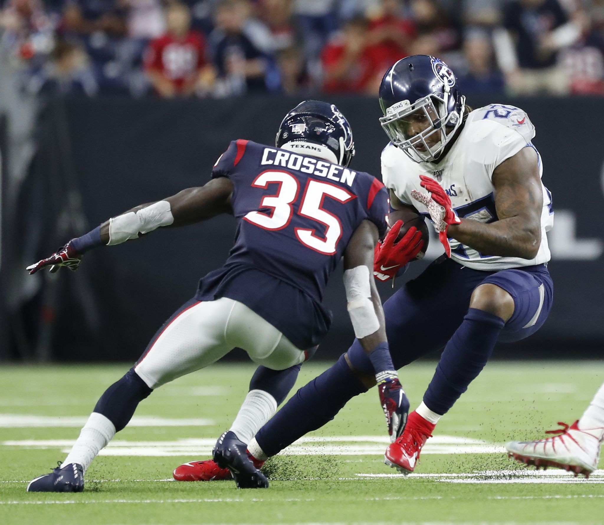 December 29, 2019: A Tennessee Titans helmet sits on the sideline during  the 1st quarter of an NFL football game between the Tennessee Titans and  the Houston Texans at NRG Stadium in