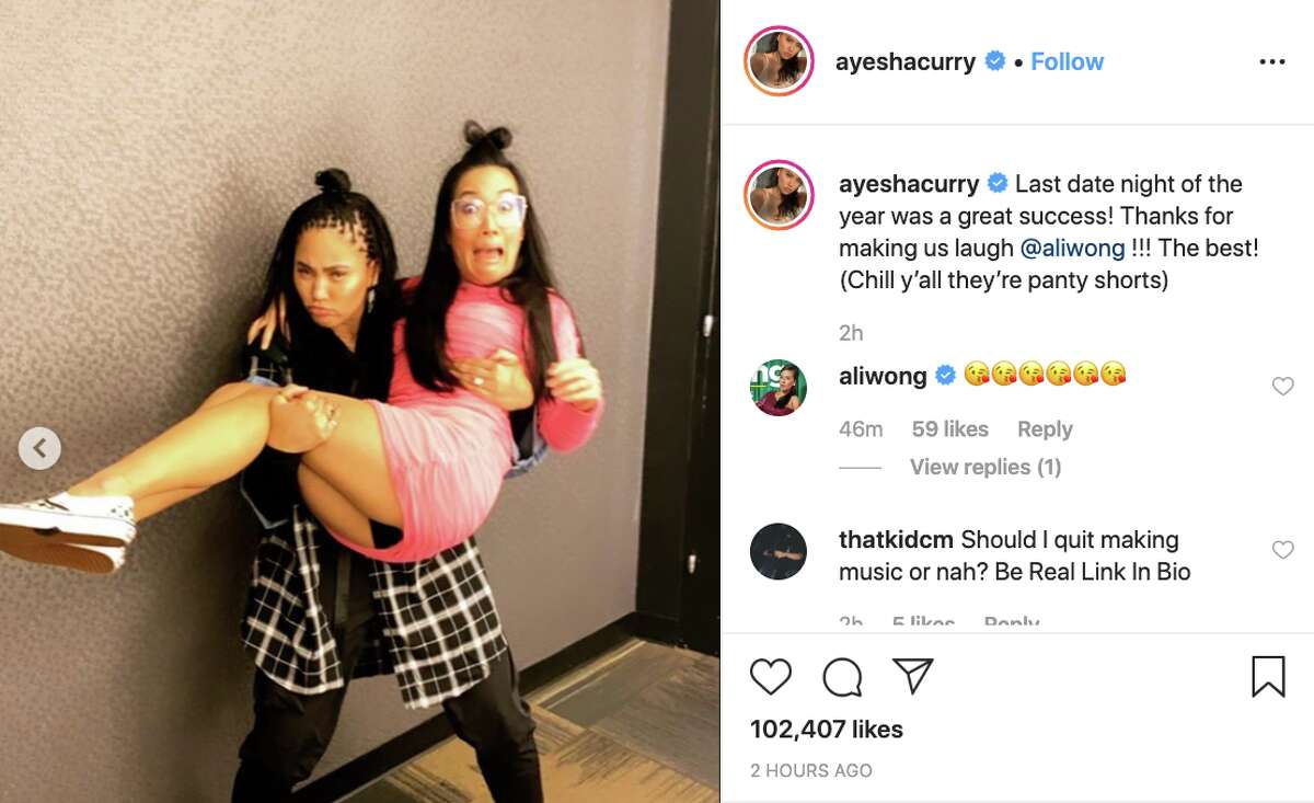 Ayesha Curry and Ali Wong pose for a photo backstage at the Masonic.