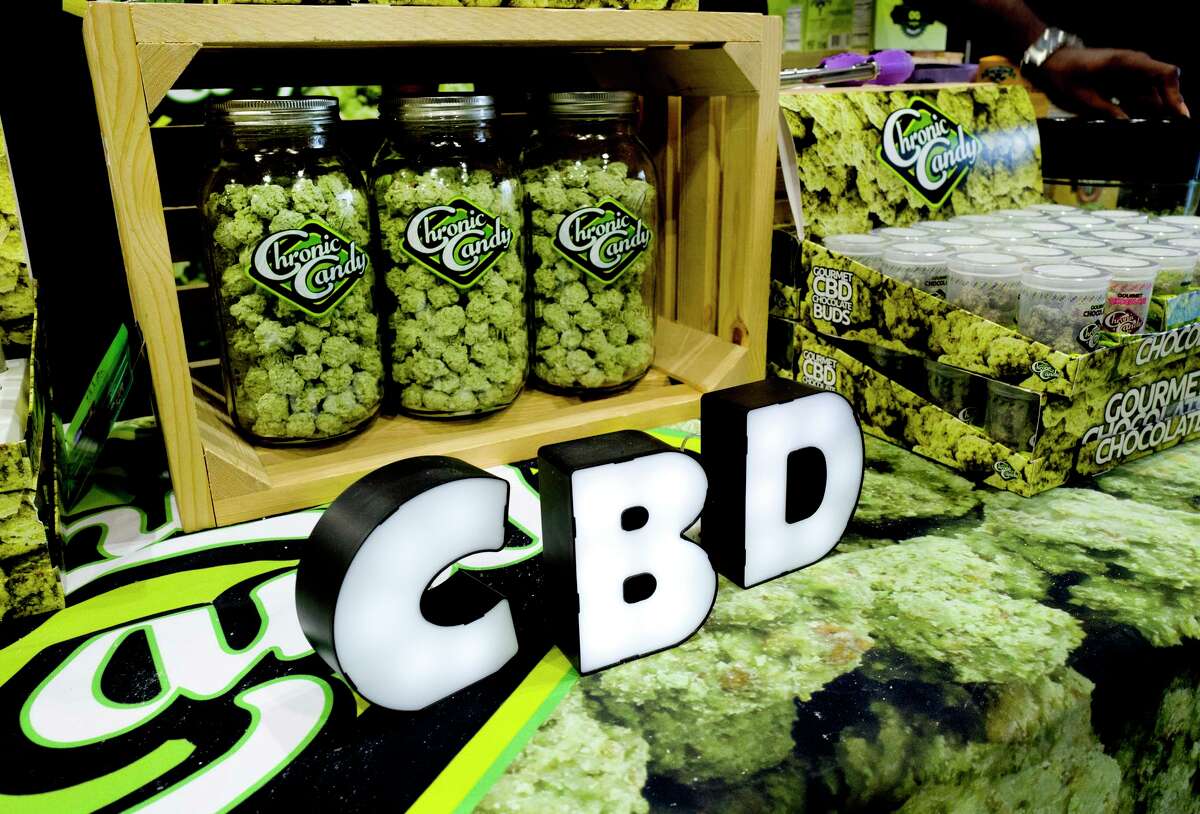 CBD buds of chocolate by Chronic Candy are displayed at the Big Industry Show at the Los Angeles Convention Center. From skin-care lotions to bottled water, cannabis companies are rolling out a growing array of consumer products infused with a chemical found in marijuana called cannabidiol, or CBD.