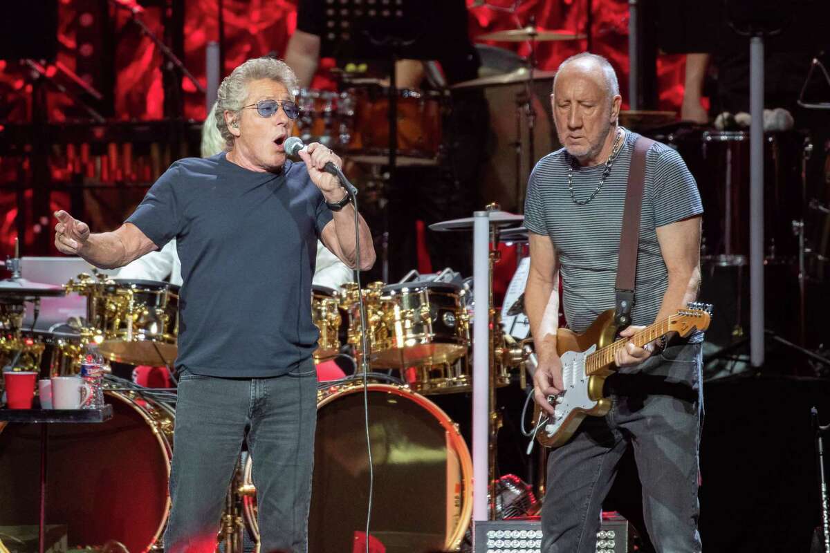 Roger Daltrey (L) and Pete Townshend of British rock band "The Who" perform at the Toyota Center on the second leg of their Moving On! tour on September 25, 2019 in Houston, Texas. (Photo by SUZANNE CORDEIRO / AFP)SUZANNE CORDEIRO/AFP/Getty Images