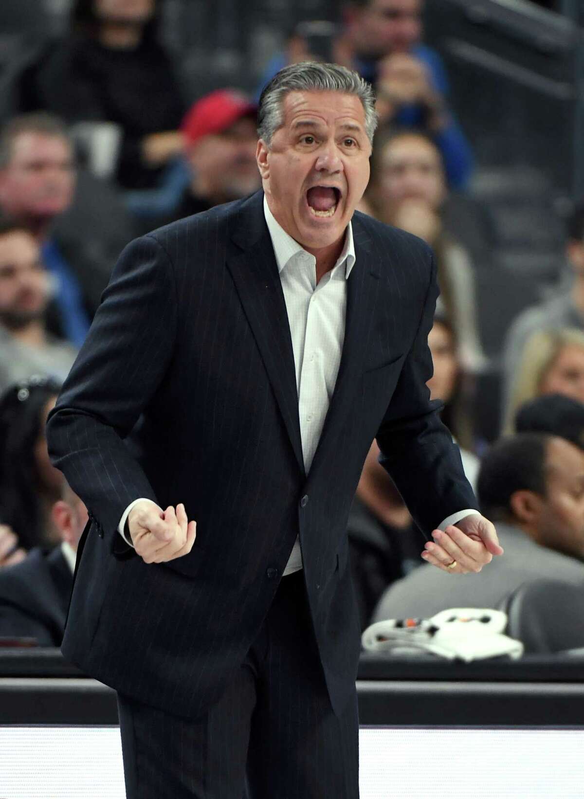 LAS VEGAS, NEVADA - DECEMBER 21: Head coach John Calipari of the Kentucky Wildcats reacts during his team's game against the Ohio State Buckeyes during the CBS Sports Classic at T-Mobile Arena on December 21, 2019 in Las Vegas, Nevada. The Buckeyes defeated the Wildcats 71-65. (Photo by Ethan Miller/Getty Images)