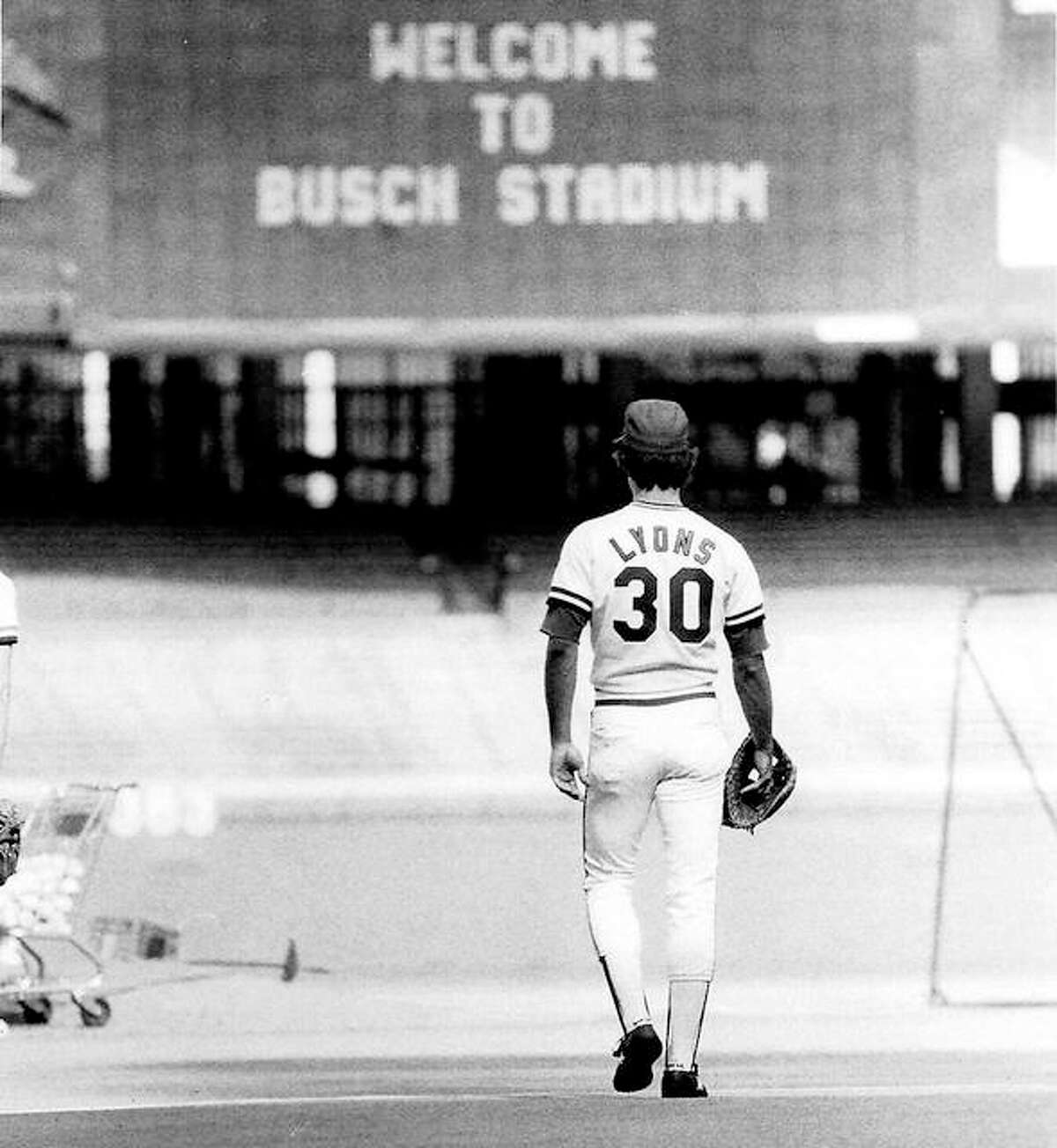 Alton’s Bill Lyons walks onto the playing field at Busch Stadium for the first time in 1983 in a photo by former Telegraph photographer Russ Smith. Lyons’ first day with the Cardinals was the subject of a feature article at the time.
