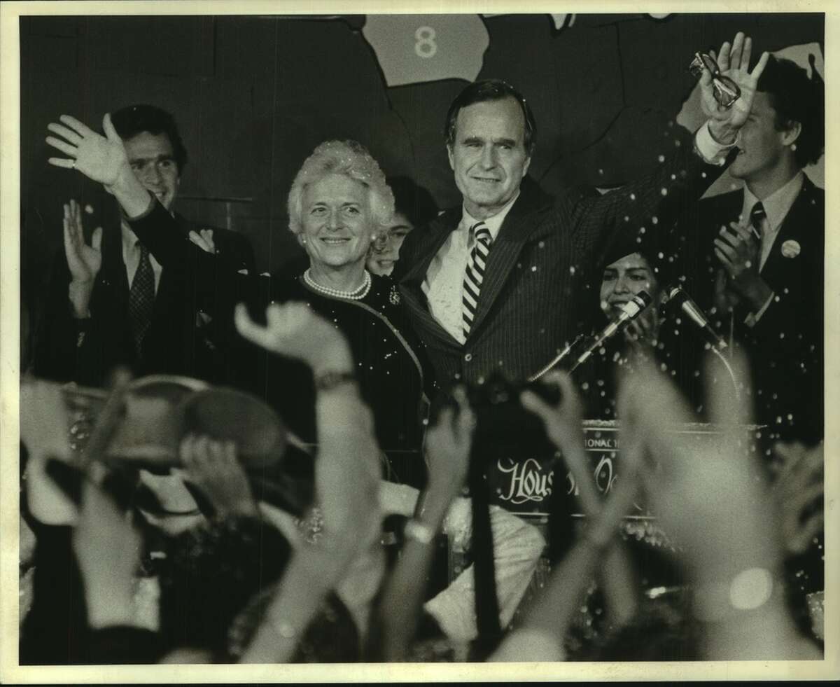 Vice President George and wife Barbara Bush wave at crowd. Step back in time with our gallery to see Houston life as the 1980s began. 