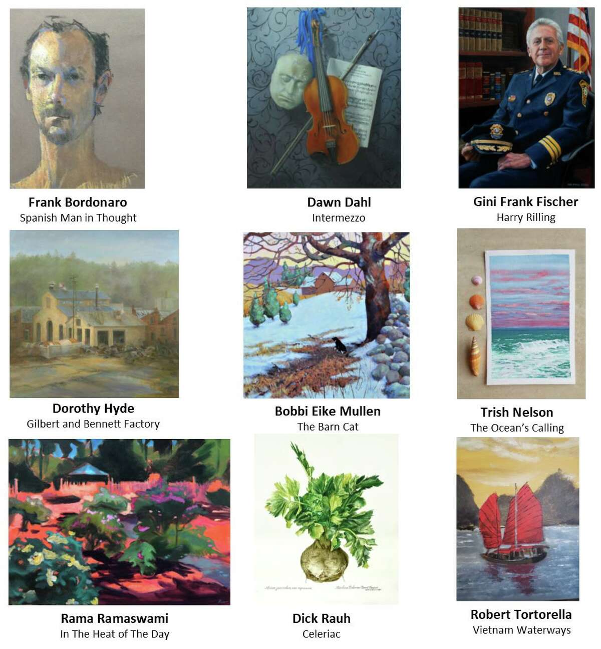 Wilton Library’s “Winter Interlude,” an exhibition featuring nine area artists, opens Jan. 10, with a reception that is free and open to the public. The show features more than 70 works highlighting diverse subject matter, styles and media choices. Portions of the proceeds benefit the library.