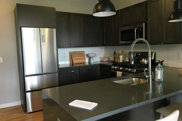 The kitchen in an apartment at Audubon New Haven