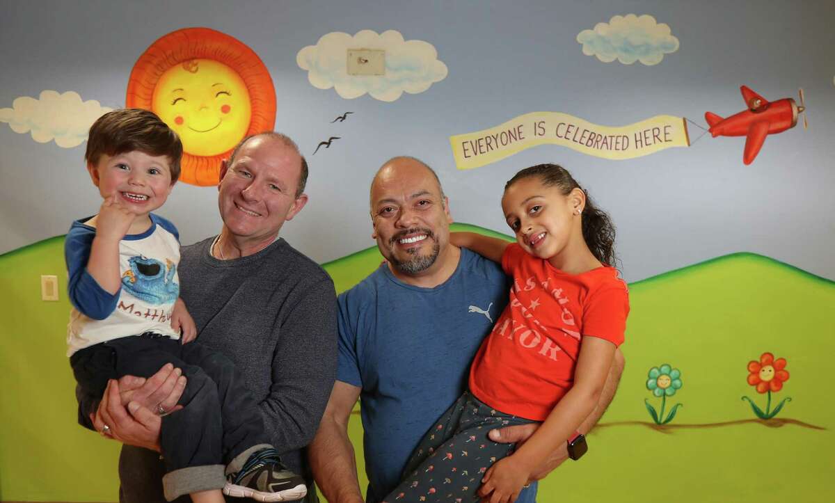 Mitch and Oscar Spivey and their children Matthew, 2, and Sophia, 6, are members of Bering United Methodist Church, a church pushing for LGBTQ people to be fully included in the Wednesday, Feb. 20, 2019, in Houston.