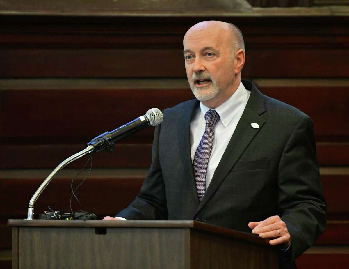 Mayor Patrick Madden makes a speech after being sworn in for a second term at the Rensselaer County Courthouse on Friday, Jan. 3, 2020 in Troy, N.Y. (Lori Van Buren/Times Union)