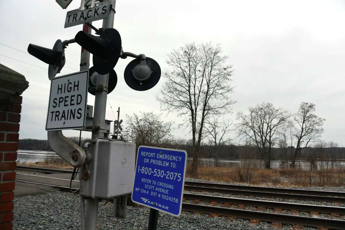 High speed Amtrak lines run between village streets and the Hudson River on Friday, Jan. 3, 2020, in Castleton-on-Hudson, N.Y. (Will Waldron/Times Union)