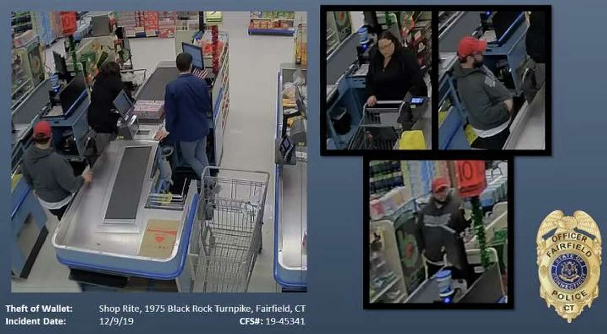 Fairfield, Conn., police are looking to identify these two suspects involved in a wallet theft from Shop Rite on Dec. 9, 2019.