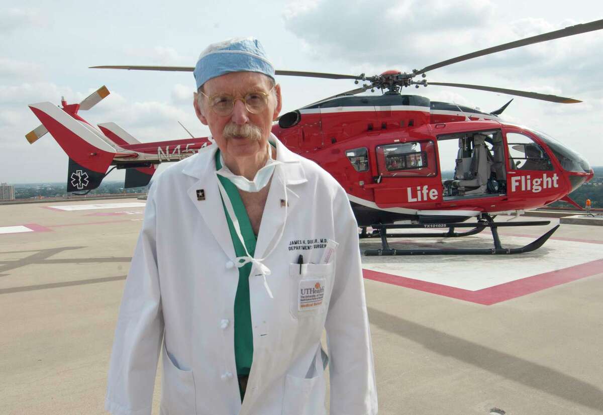 The book “Old Man Country” features interviews of notable men including Dr. James "Red" Duke, who died in 2015. He is shown walking away from a Life Flight helicopter ambulance at Memorial Hermann - Texas Medical Center Thursday, September 27, 2012.