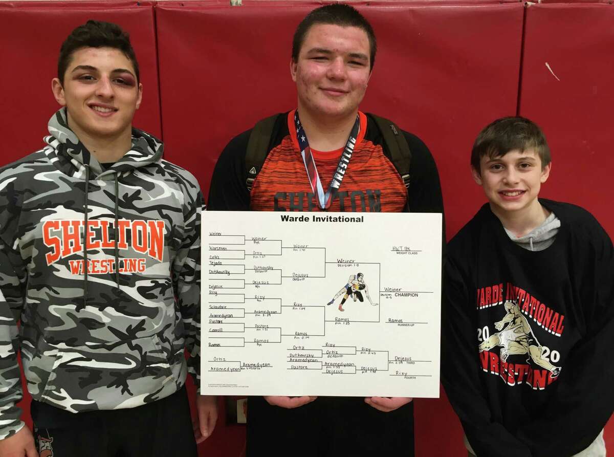 Mike Monaco (fifth), Matt Weiner (first) and Graham Ziperstein (sixth) placed at Saturday's Warde Wrestling Invitational.