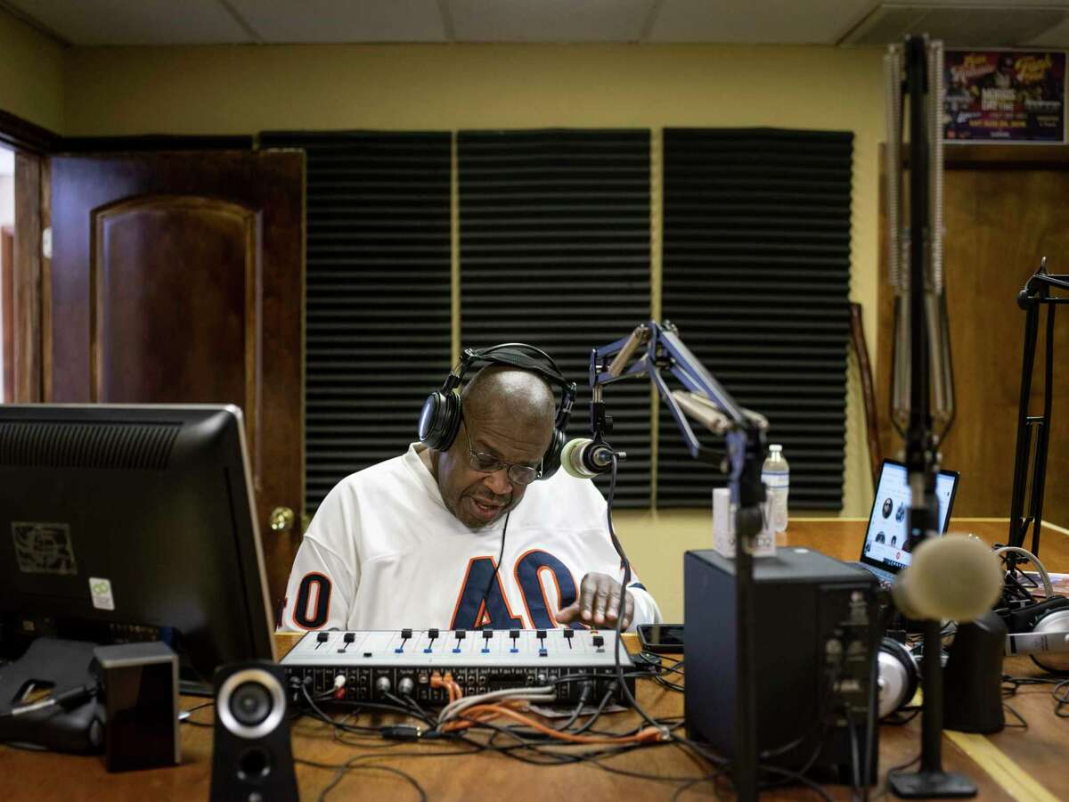 Doug Heath, known as Dr. Doug on KROV-FM, speaks to his listeners during his music and talk show Saturday, Jan. 4, 2020. Heath, who has a master’s in communication science, is working toward a doctorate in education.