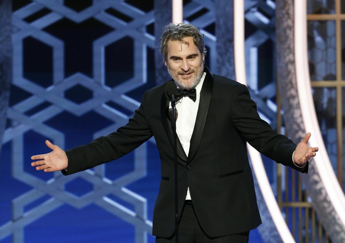 In this handout photo provided by NBCUniversal Media, LLC, Joaquin Phoenix accepts the award for BEST PERFORMANCE BY AN ACTOR IN A MOTION PICTURE - DRAMA for "Joker" onstage during the 77th Annual Golden Globe Awards at The Beverly Hilton Hotel on Jan. 5, 2020 in Beverly Hills, Calif.
