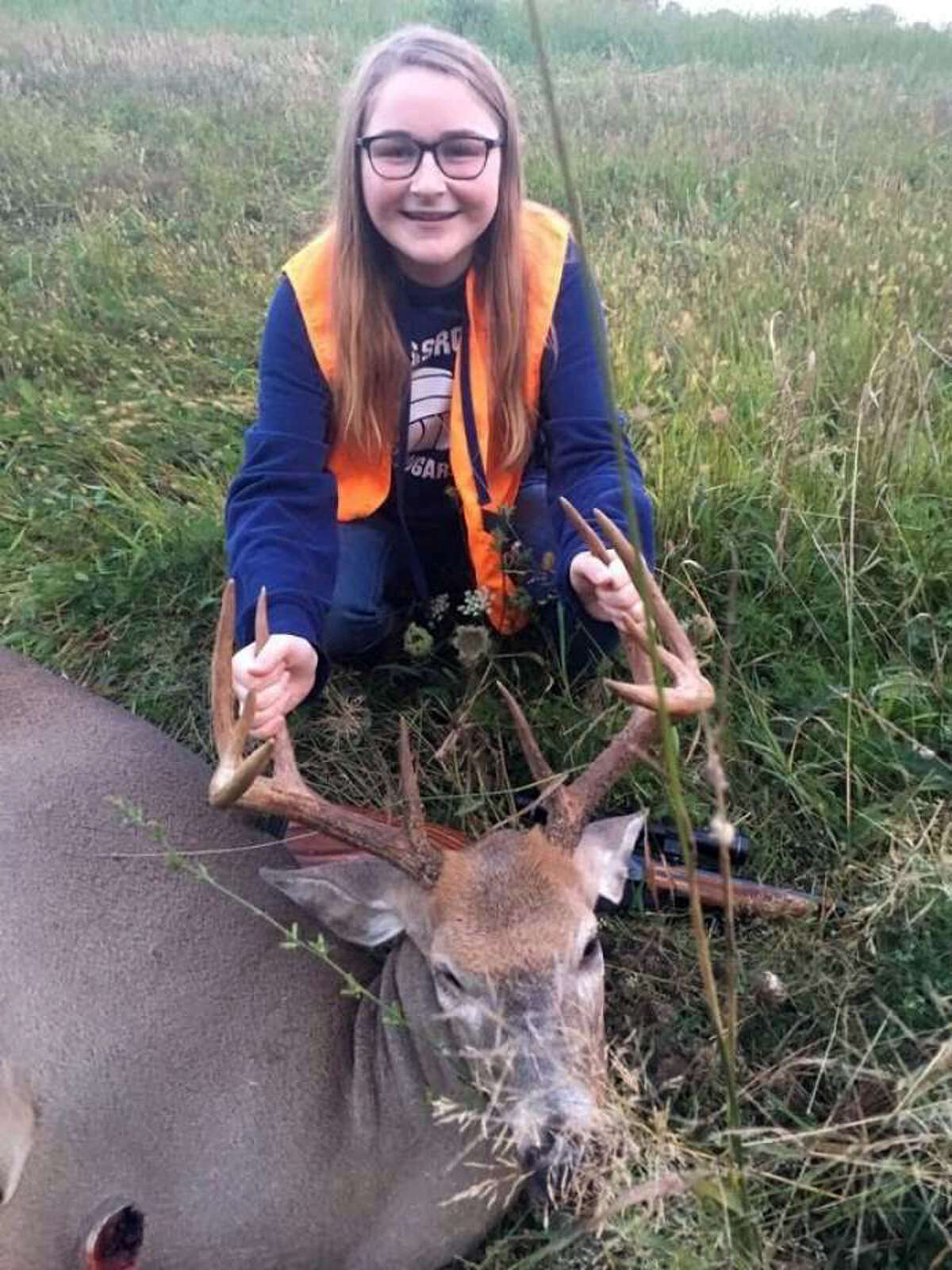 Local hunter 13-year-old Mackinzie Hanson shot this 10-point buck from 75 yards away, with a .223 rifle. 