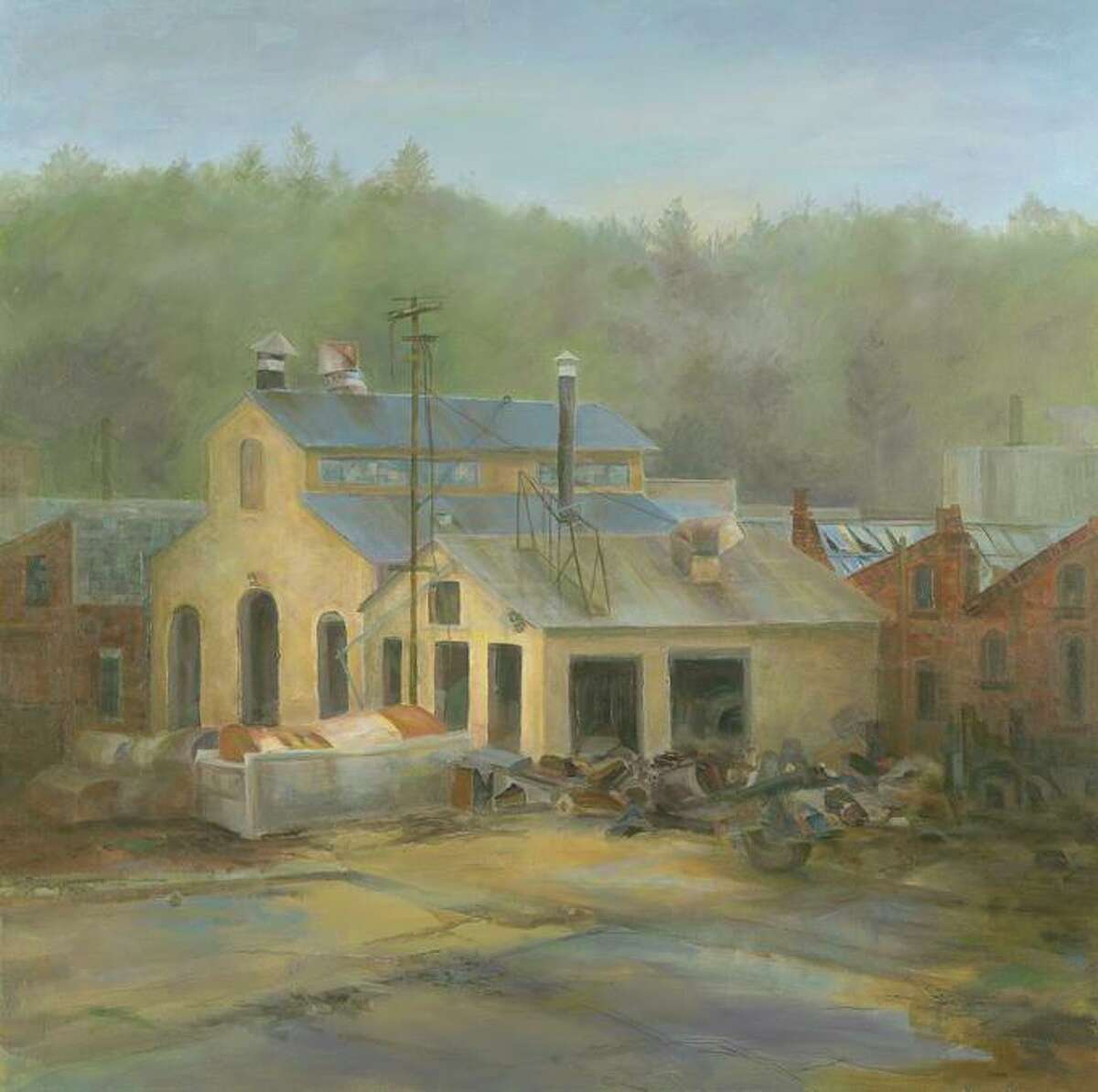 Dorothy Hyde will be one of the artists featured in Winter Interlude, an exhibition opening Friday, Jan. 10, 2020, at Wilton Library. This is her work, Gilbert and Bennett Factory, Georgetown, Connecticut.