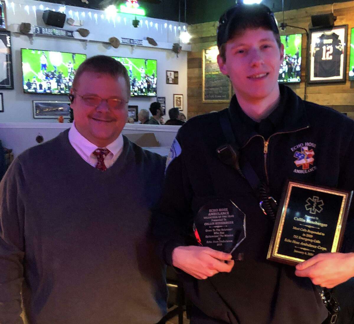 Collin Hessberger, right, has been named Echo Hose Ambulance Corps 2019 Volunteer of the Year. With Hessberger is Echo Hose Ambulance Chief Michael Chaffee.