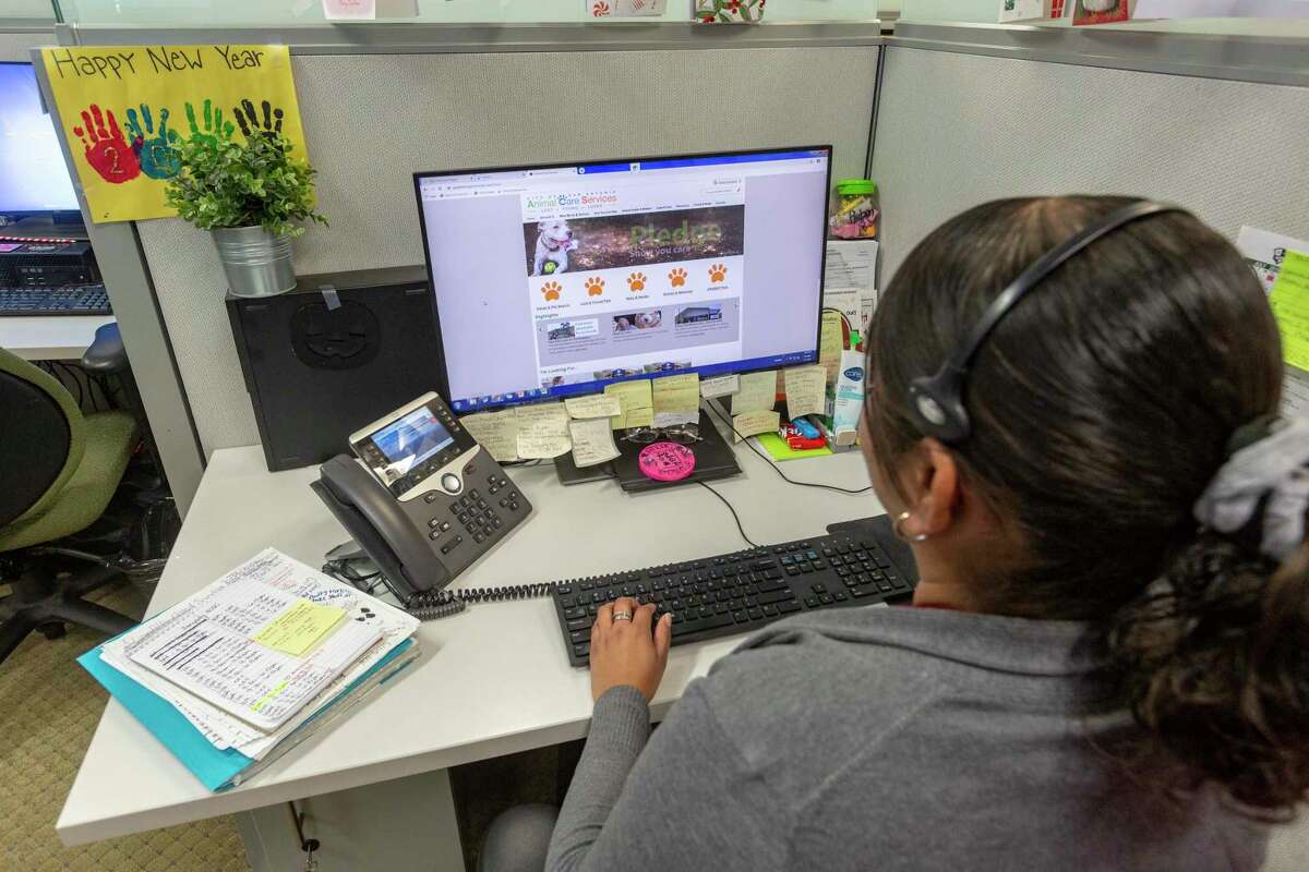 A San Antonio 311 call taker answers questions Tuesday, Jan. 7, 2020, for a customer from the service's South Side facility. In addition to the original 311 phone number, people can also report issues through the department's website and mobile application, 311SA.