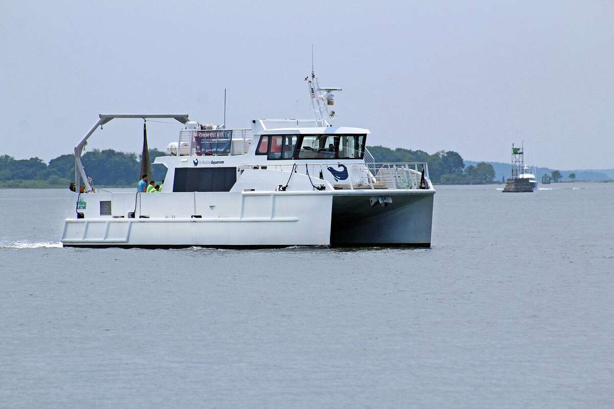 The Maritime Aquarium at Norwalk'2s R/V Spirit of the Sound, a 64-foot catamaran that was the first hybrid-electric research vessel in America. The boat is used for research on Long Island Sound, and for a variety of cruise programs available to school groups and the public.