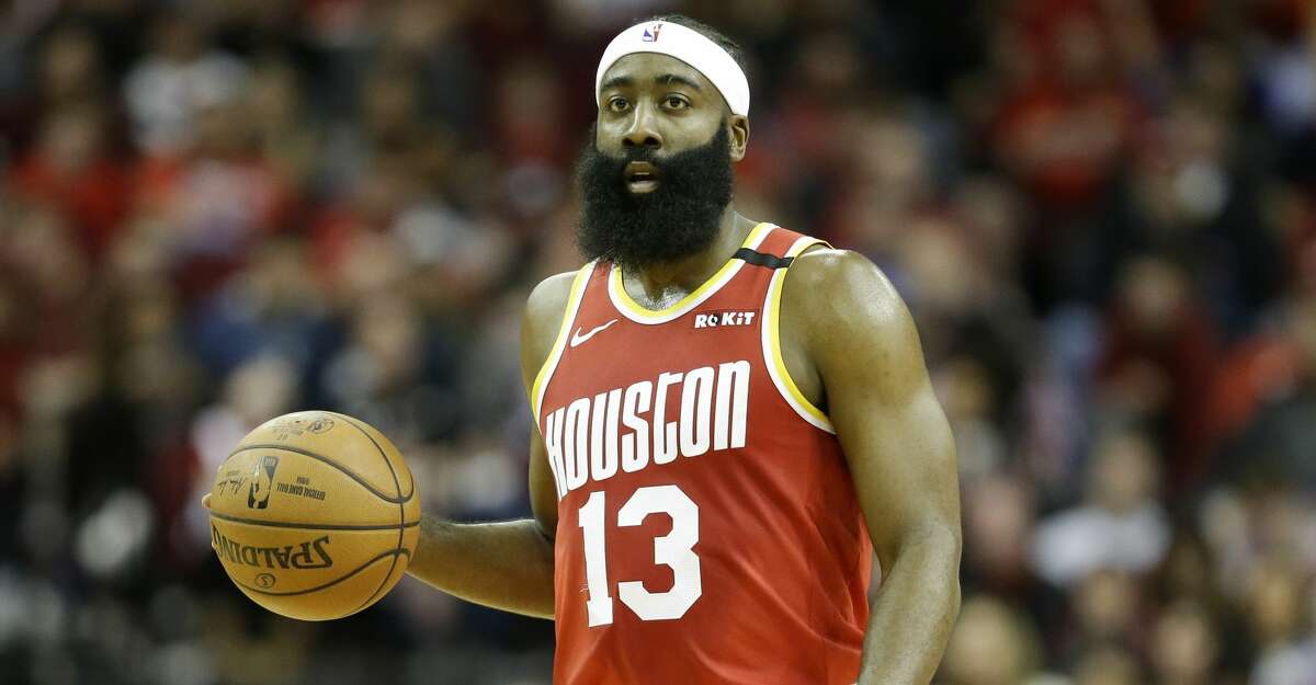 Houston Rockets guard James Harden dribbles during the first half of an NBA basketball game against the Philadelphia 76ers, Friday, Jan. 3, 2020, in Houston. (AP Photo/Eric Christian Smith)