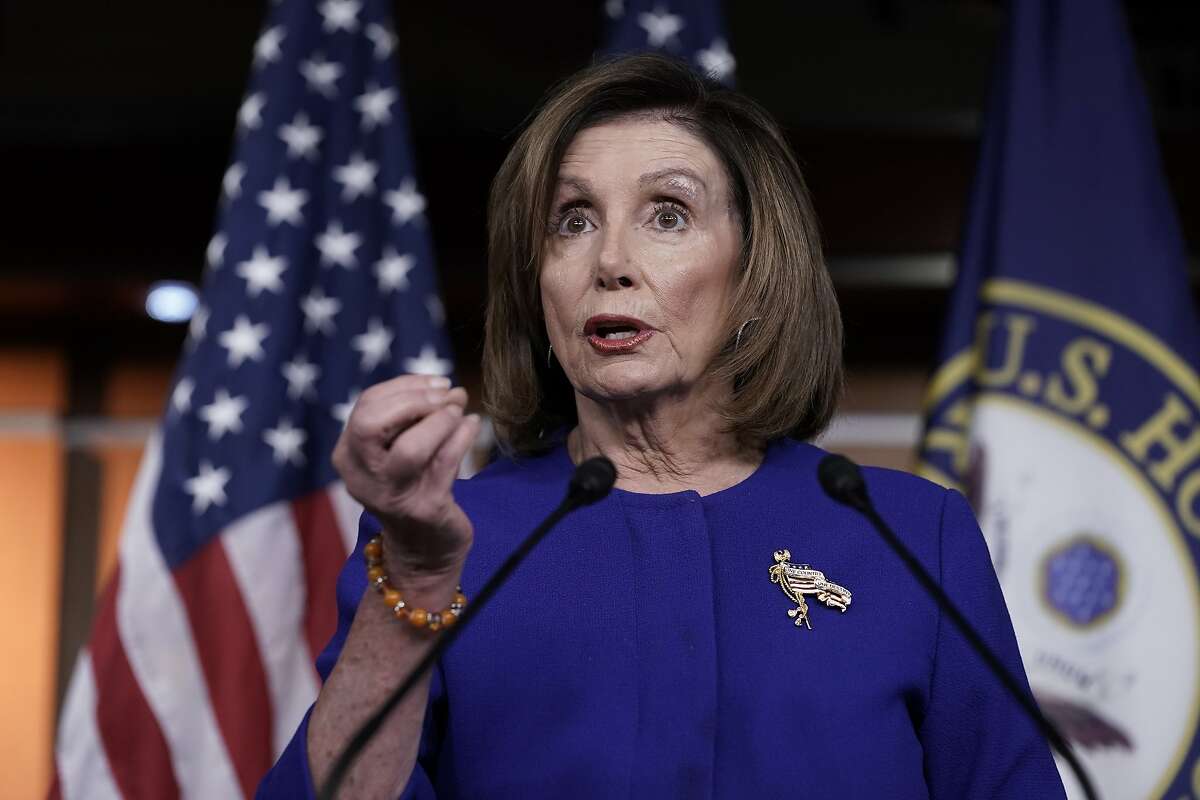 Speaker of the House Nancy Pelosi, D-Calif., meets with reporters following escalation of tensions this week between the U.S. and Iran, Thursday, Jan. 9, 2020, on Capitol Hill in Washington. (AP Photo/J. Scott Applewhite)