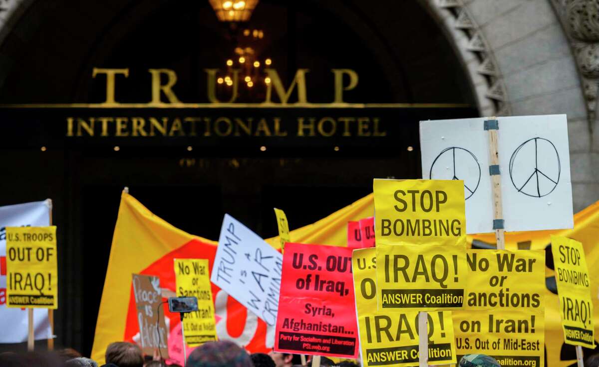 Anti-war activists demonstrate at the Trump International Hotel in Washington, D.C., last week. Readers differ on the president’s decision to kill Iran Gen. Qassem Soleimani.