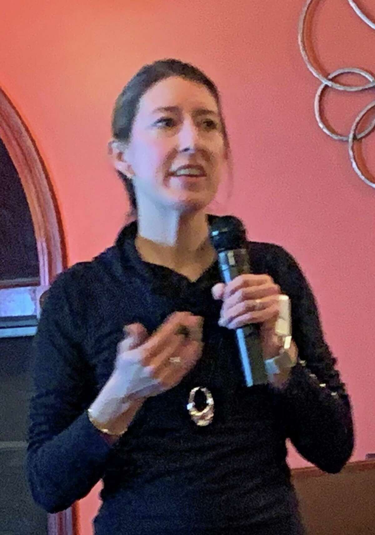 Sue Duval, owner of the Newtown-based The Organized Hive, gave decluttering tips to the Working Women’s Forum at the Villa Restaurant in Newtown Wednesday night.
