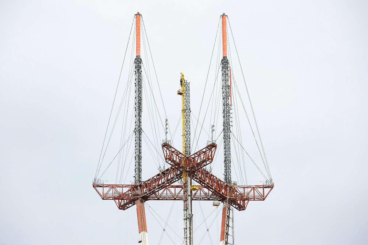 Sutro Tower on Wednesday, Jan. 8, 2020, in San Francisco, Calif. An antenna was removed for officials to upgrade its broadcast equipment.