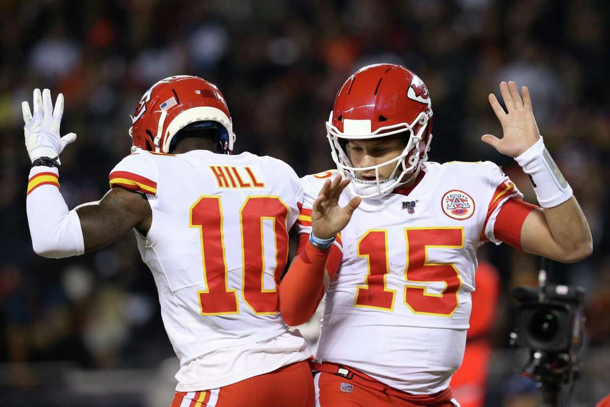 Tyreek Hill (10) has been on the receiving end of seven of Patrick Mahomes’ 26 touchdown passes for the Chiefs this season.