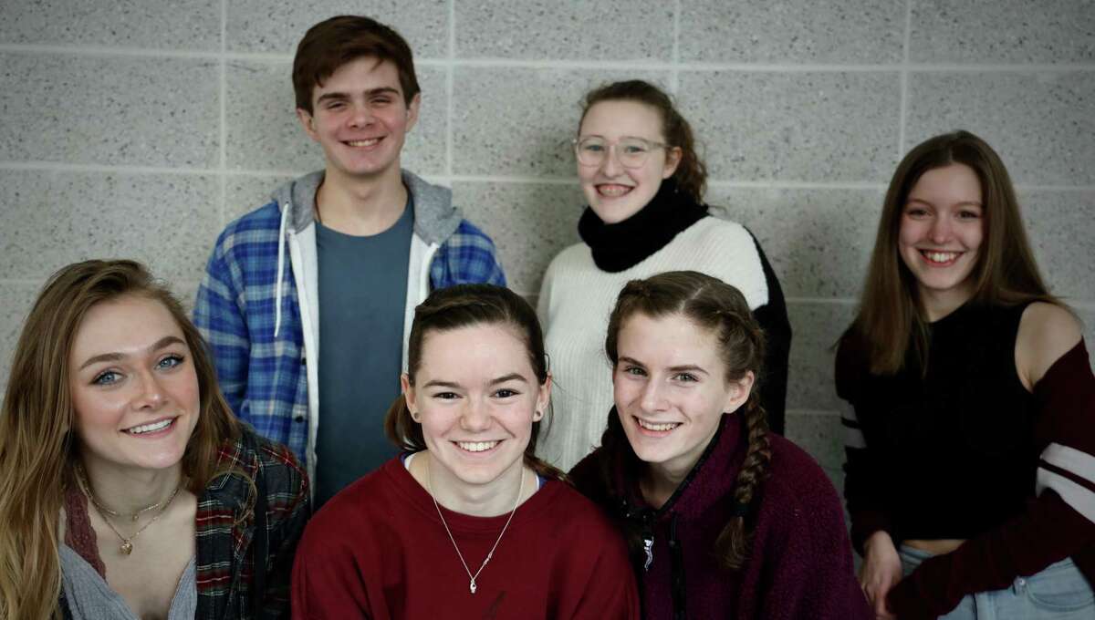 The Cast of Silent Sky at RHS. Back row, left to right: Liam Huff, Lucy Basile, and Jessica Hay. Front row, left to right: Stage Manager Shane Jaeger, Charlie Ward, Audrey Huff.