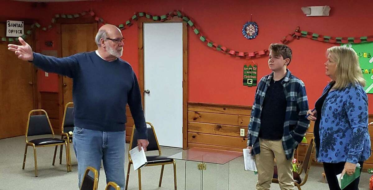 At a rehearsal of “On Golden Pond” are, from left, Jim Hile, Jake Totten and Terri Corigliano.
