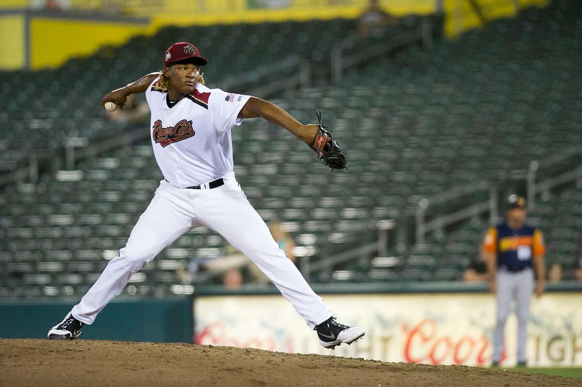 Sacramento River Cats pitcher Melvin Adon throws during the first Pacific Coast League championship series game against the Las Vegas Aviators at Raley Field in Sacramento, Calif. on Wednesday, Sept. 4, 2019.