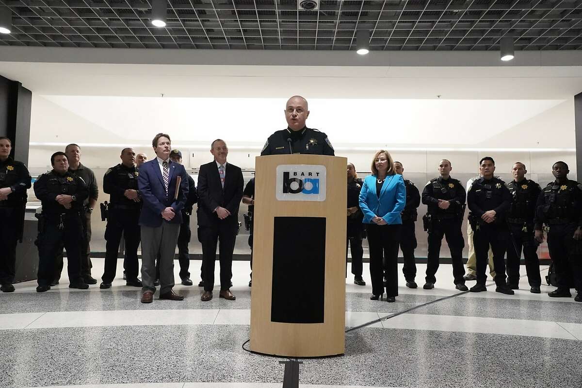 Interim BART Police chief Ed Alvarez speaks after being introduced as the permanent selection to take on the leadership role of the transit agency's police force, on Friday, January 10, 2020, in San Francisco, Calif.