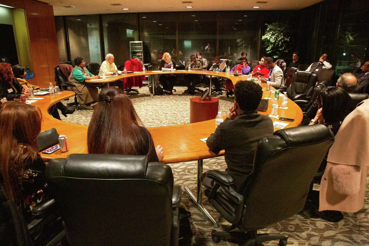 Refugees who have resettled to Houston and established immigrants met Tuesday, Nov. 12, 2019, with Houston Chronicle staff members at Interfaith Ministries in Houston for a roundtable listening session as part of the Chronicle's Listening Project.