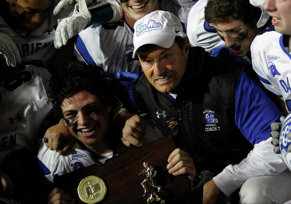 Darien coach Rob Trifone. Darien defeated Shelton 39-7 in the CIAC Class LL Championship football game in New Britain in 2015. Trifone has retired from coaching football at Darien.