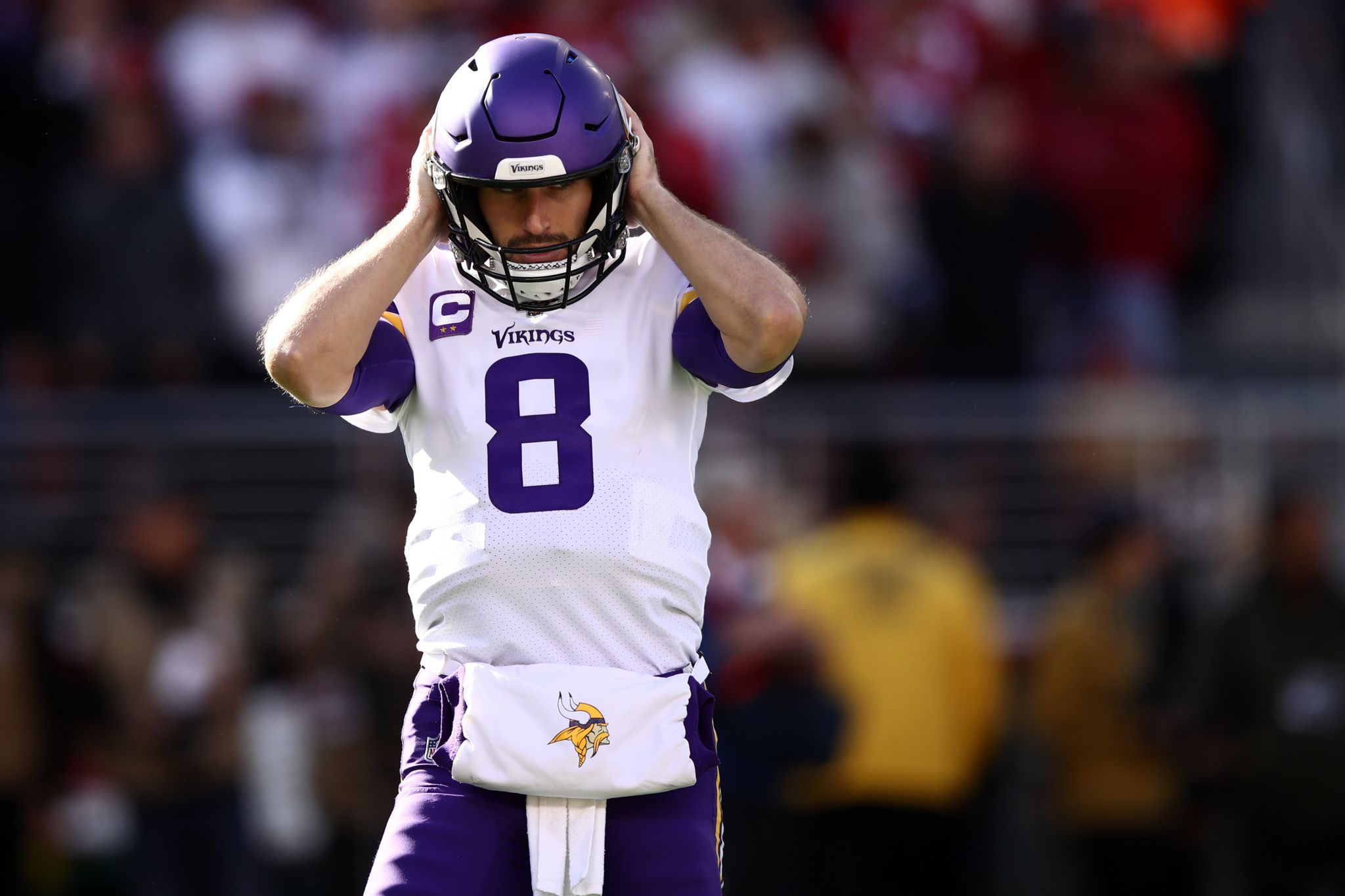 Minnesota Vikings wide receiver Stefon Diggs (14) reacts overtime of an NFL  wild-card playoff football game against the New Orleans Saints, Sunday,  Jan. 5, 2020, in New Orleans. The Vikings won 26-20. (