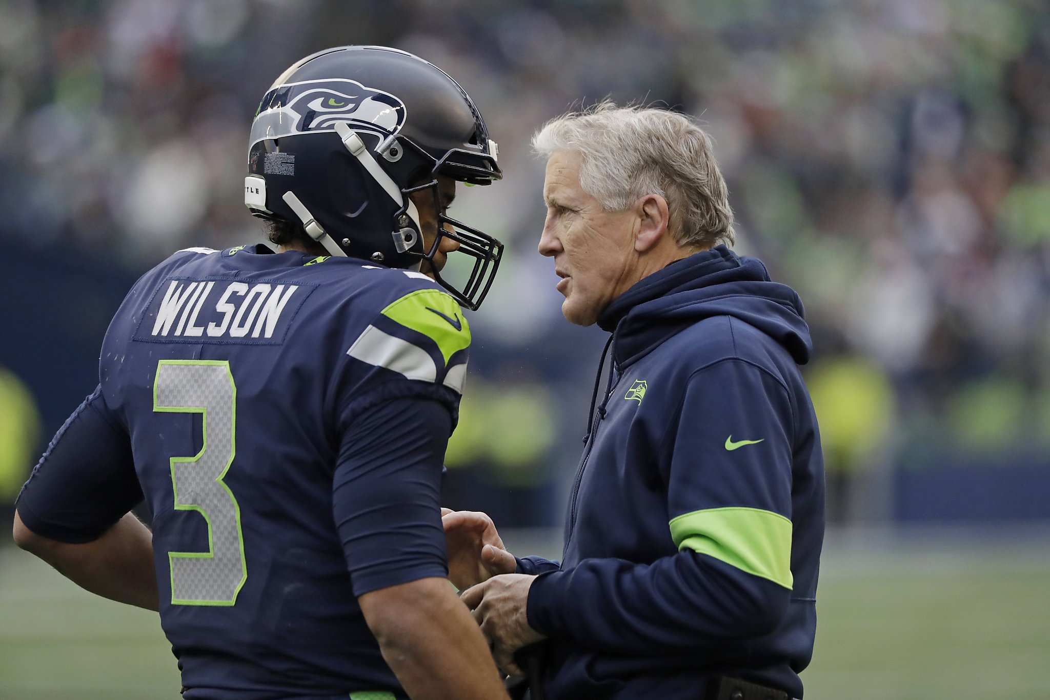 Seattle Seahawks linebacker K.J. Wright walks on the field Tuesday