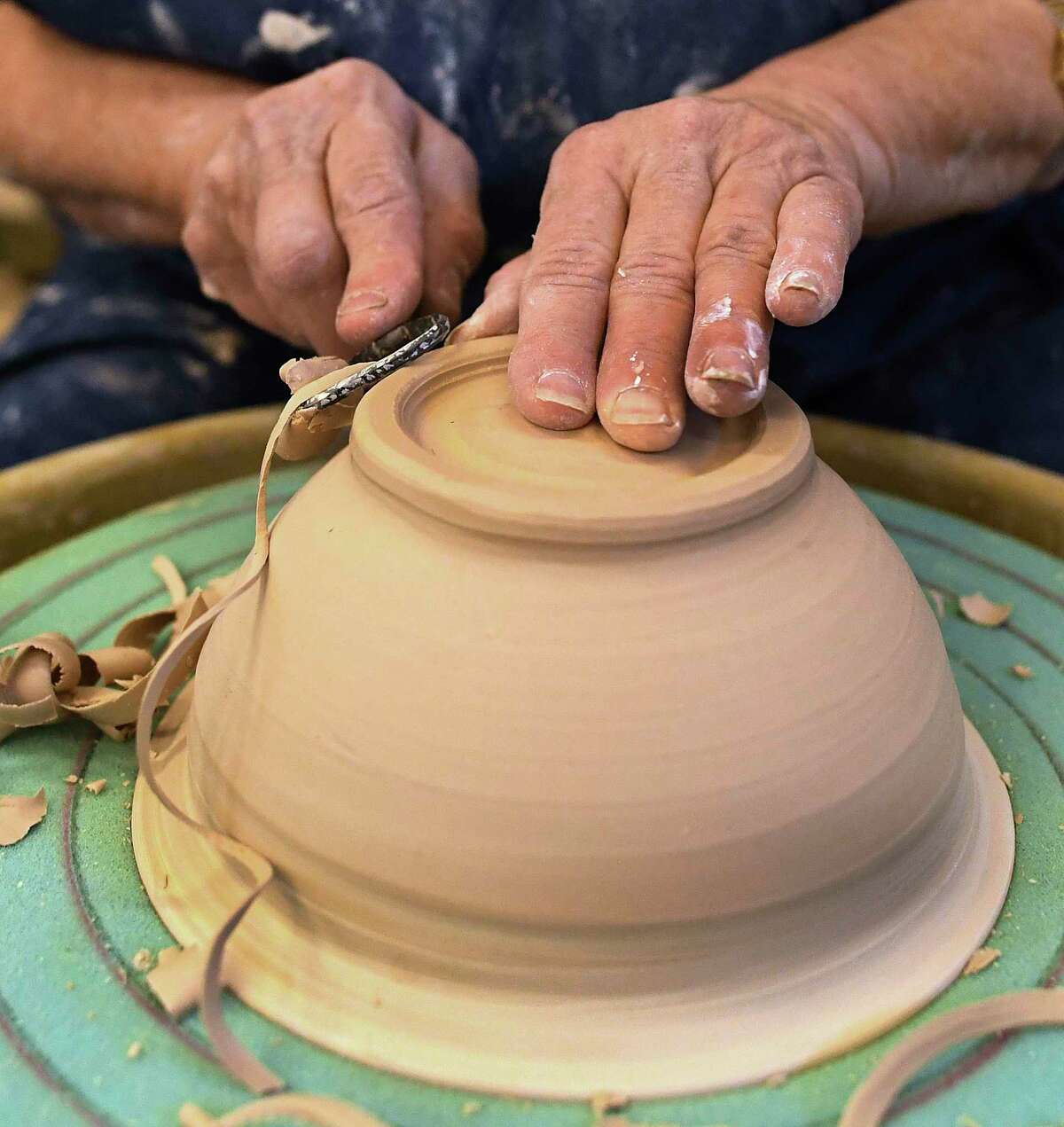 Alice Smrcka traveled from Norman, Okla. to create bowls to be sold at the annual Empty Bowls event at the Southwest School of Art on Saturday, Jan. 11, 2020. The event, which benefits SAMMinistries, will be held on March 1.