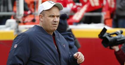 Houston Texans head coach Bill O'Brien walks onto the field before an AFC divisional playoff game against the Kansas City Chiefs at Arrowhead Stadium on Sunday, Jan. 12, 2020, in Kansas City, Mo.