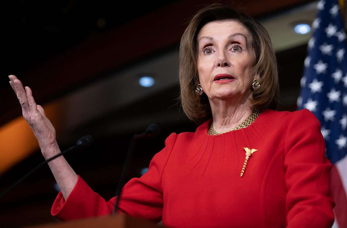 (FILES) In this file photo taken on December 19, 2019 Speaker of the House Nancy Pelosi holds a press conference on Capitol Hill in Washington, DC. - Top US Democrat Nancy Pelosi said on January 12, 2020 that she believes the impeachment hearings against Donald Trump produced "enough testimony to remove him from office" when the case moves to the Senate. Speaker Pelosi will meet with the House Democratic caucus early Tuesday to prepare for the formal vote required to send the two articles of impeachment passed by the House on to the Senate, as early as this week. (Photo by SAUL LOEB / AFP) (Photo by SAUL LOEB/AFP via Getty Images)