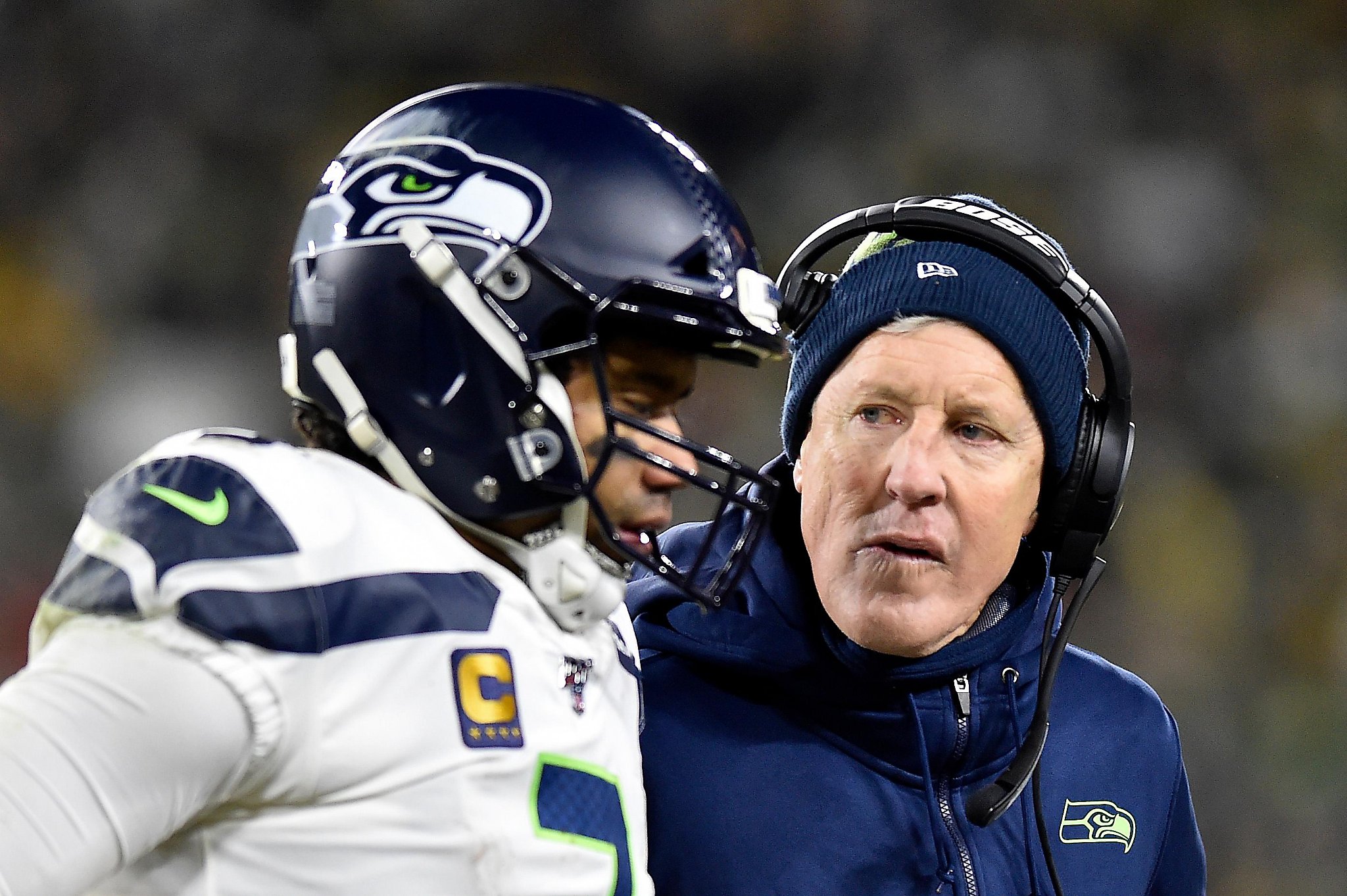 January 12, 2020: Seattle Seahawks wide receiver D.K. Metcalf #14 looks on  late during the NFL Football game between the Seattle Seahawks and the  Green Bay Packers at Lambeau Field in Green