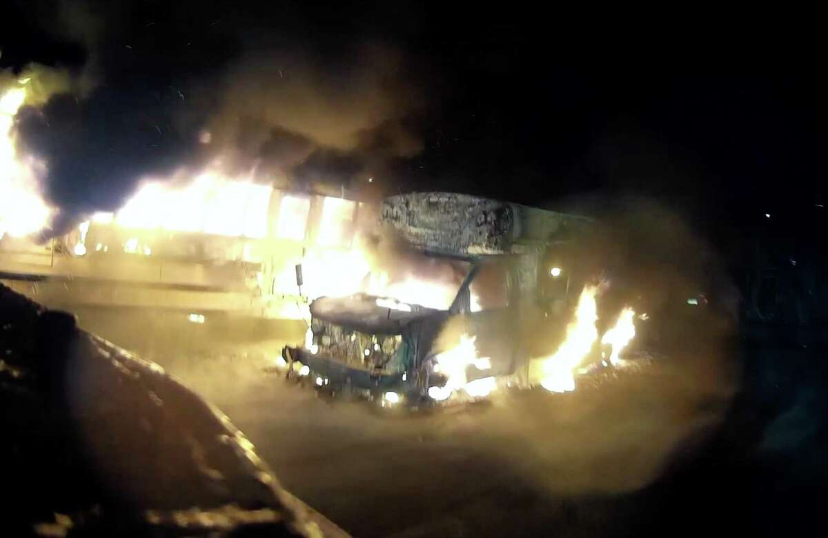 Video of the multi-bus fire on Henry Street captured on the helmet-mounted camera of Stony Hill Chief Engineer Patrick Magyar.