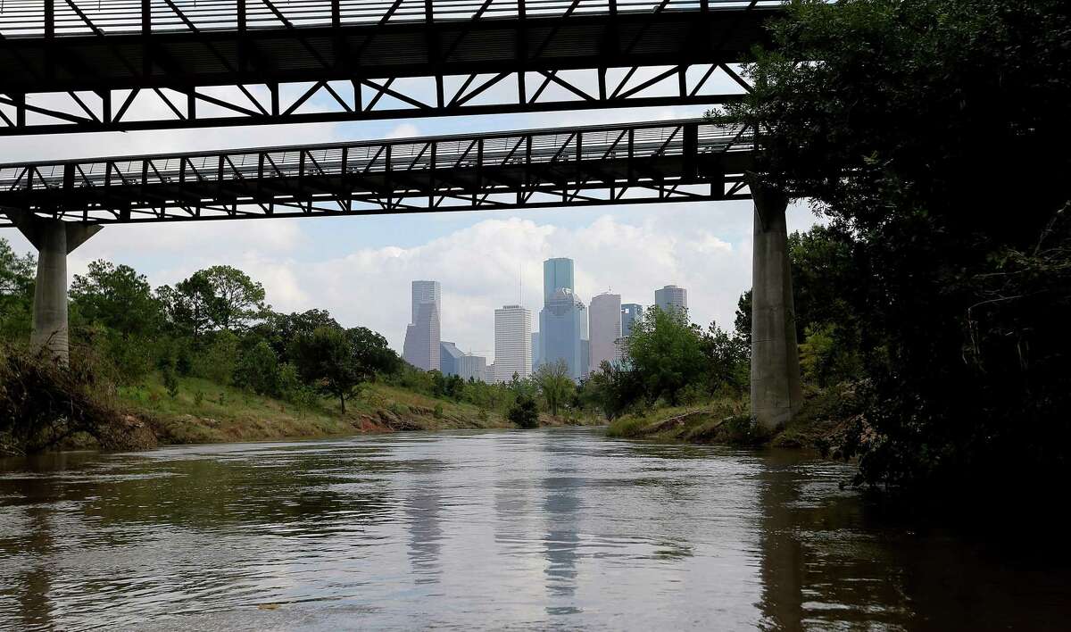 The Houston skyline as seen while canoeing down the Buffalo Bayou at Buffalo Bayou Park ( Elizabeth Conley / Houston Chronicle )
