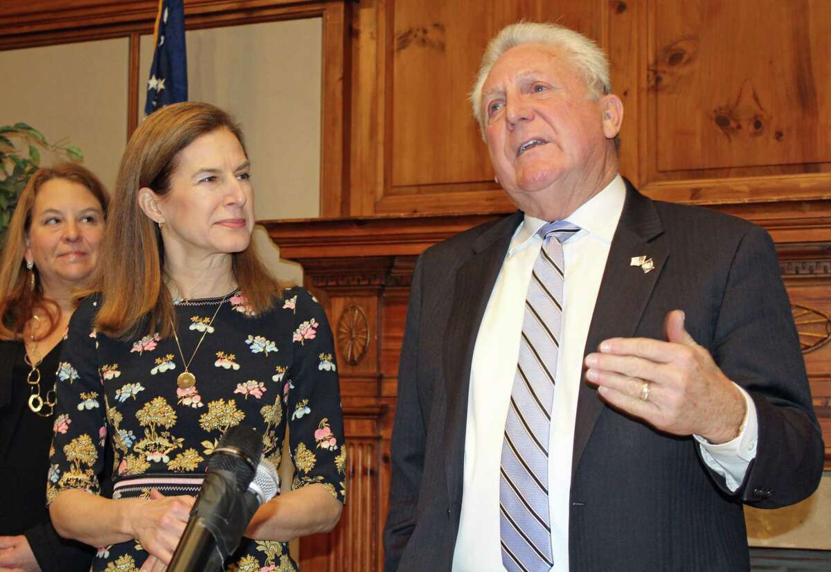 Connecticut's Lt. Gov. Susan Bysiewicz and Norwalk Mayor Harry Rilling at a Jan. 13, 2020 press conference at Norwalk City Hall on the 2020 census.