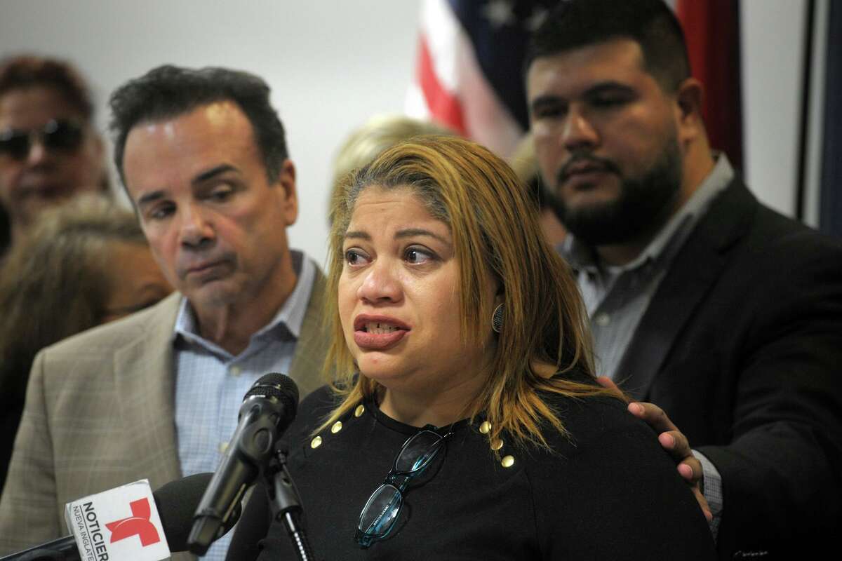 City Council President Aidee Nieves speaks at a news conference at the Morton Government Center in Bridgeport on Monday. City and community leaders gathered to announce plans to collect cash donations to benefit those affected by the recent earthquakes in Puerto Rico.